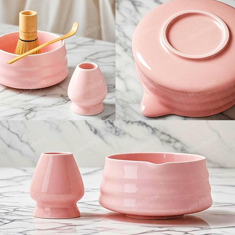 JavaNest Matcha Tea Set, 7-Piece Matcha Making Kit, Macha Whisk Set, Matcha Bowl with Spout, Chasen Whisk Holder, Macha Starter Sifter, Bamboo Scoop, Spoon Japanese Tea Tools For Ceremony Gift (Pink) - Image 3